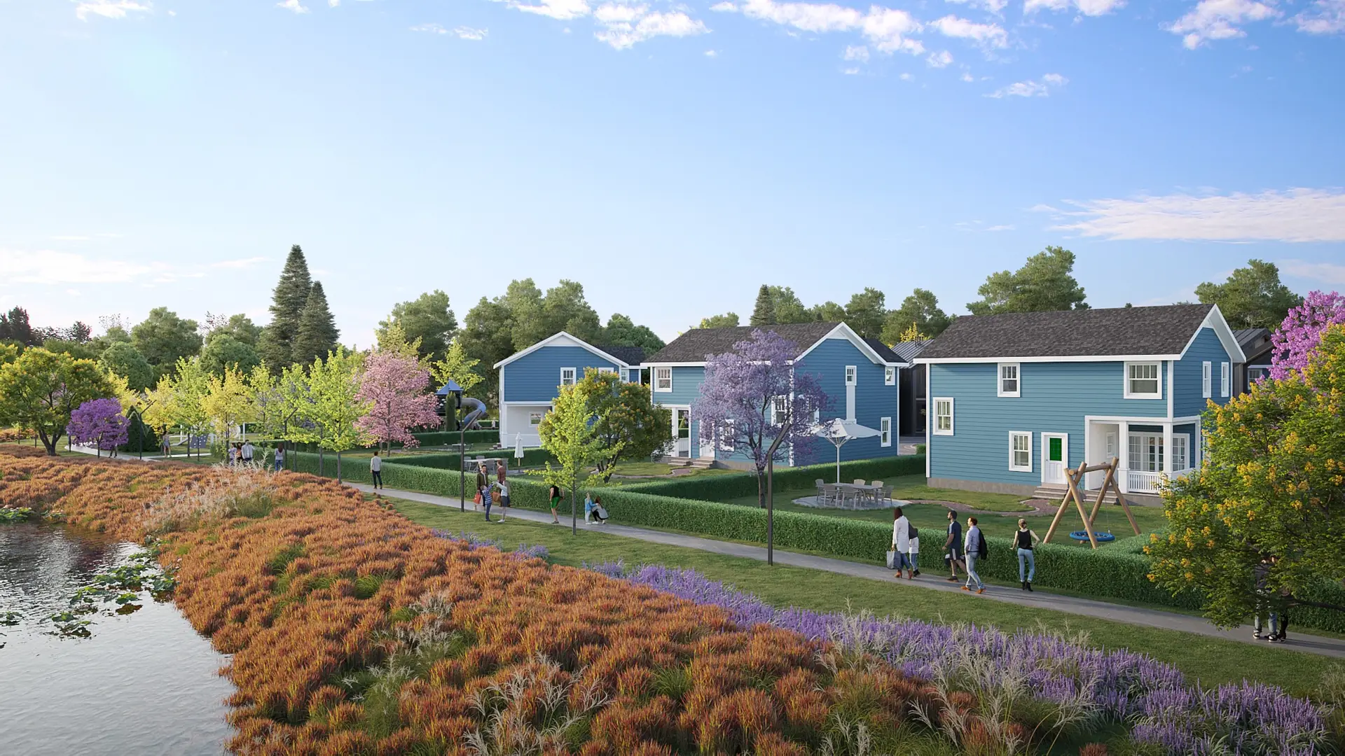 Trailblazer Village — homes along the water